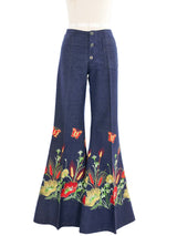 Floral Embroidered Flared Denim Bottom arcadeshops.com