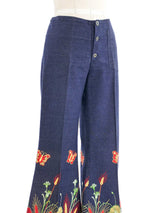 Floral Embroidered Flared Denim Bottom arcadeshops.com