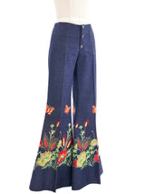 Floral Embroidered Flared Denim Bottom arcadeshops.com