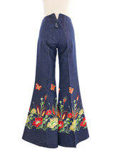 Floral Embroidered Flared Denim Bottom arcadeshops.com