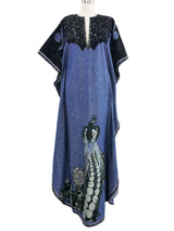 1970s Roberto Cavalli Suede Accented Denim Caftan Dress arcadeshops.com