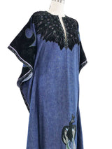 1970s Roberto Cavalli Suede Accented Denim Caftan Dress arcadeshops.com