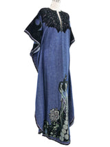 1970s Roberto Cavalli Suede Accented Denim Caftan Dress arcadeshops.com