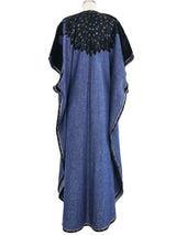 1970s Roberto Cavalli Suede Accented Denim Caftan Dress arcadeshops.com