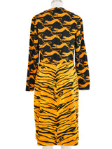 1970s Oleg Cassini Tiger Printed Dress Dress arcadeshops.com