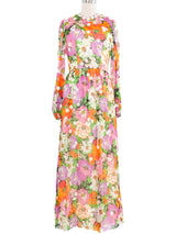1970s Embellished Floral Print Chiffon Dress Dress arcadeshops.com