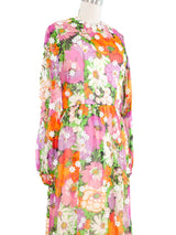 1970s Embellished Floral Print Chiffon Dress Dress arcadeshops.com