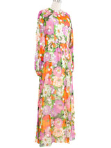1970s Embellished Floral Print Chiffon Dress Dress arcadeshops.com