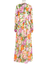 1970s Embellished Floral Print Chiffon Dress Dress arcadeshops.com