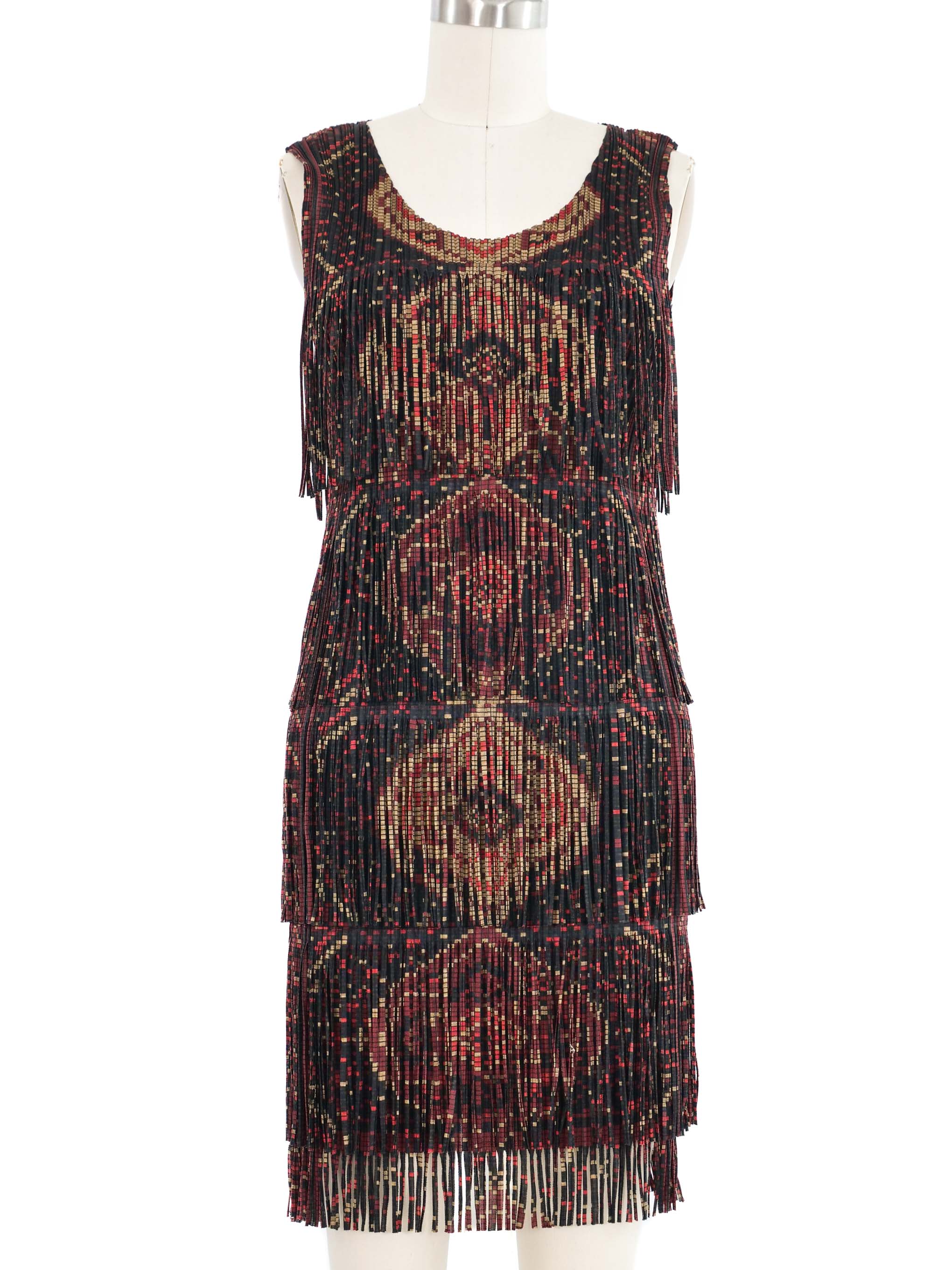 Issey Miyake Pleats Please Fringe Print Mini Dress