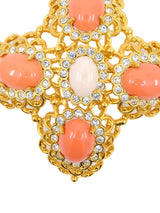 Kenneth Jay Lane Coral Bead Rhinestone Brooch