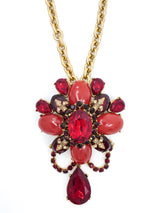 Oscar de la Renta Red Crystal Convertible Pendant Necklace