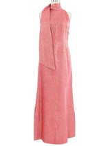 Raspberry Brocade High Neck Gown