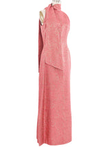 Raspberry Brocade High Neck Gown