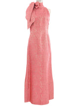 Raspberry Brocade High Neck Gown