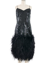 Ostrich Trimmed Sequin Mini