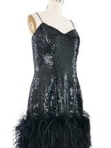 Ostrich Trimmed Sequin Mini