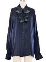 Escada Ruffled Two Tone Silk Top