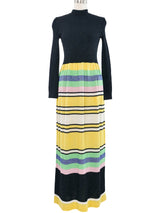 1970s Pastel Lurex Stripe Knit Maxi Dress