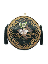 Bird Embroidered Satin Shoulder Bag
