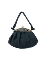 1940s Embellished Black Grosgrain Purse