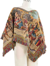 Fringe Trimmed Tapestry Cape Outerwear arcadeshops.com
