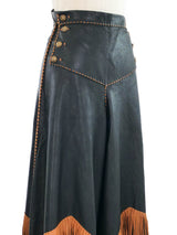 Fringe Trimmed Black Leather Culottes