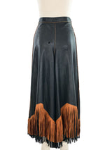 Fringe Trimmed Black Leather Culottes