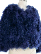 Blue Marabou Feather Cropped Jacket