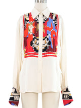 1980s Hermes Scarf Print Tuxedo Top Top arcadeshops.com