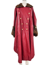 Hermes Fur Trimmed Red Leather Cloak Outerwear arcadeshops.com