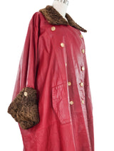 Hermes Fur Trimmed Red Leather Cloak Outerwear arcadeshops.com