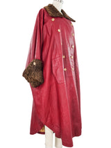 Hermes Fur Trimmed Red Leather Cloak Outerwear arcadeshops.com