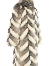 Christian Dior Gray and White Chevron Fur Coat