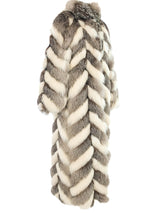 Christian Dior Gray and White Chevron Fur Coat
