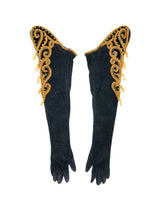 Beaded Suede Gauntlet Gloves Accessory arcadeshops.com