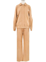 Charles Jourdan Tan Leather Pant Suit Suit arcadeshops.com