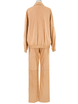 Charles Jourdan Tan Leather Pant Suit Suit arcadeshops.com