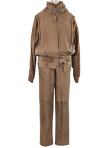 Taupe Embossed Leather Pant Ensemble Suit arcadeshops.com