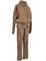 Taupe Embossed Leather Pant Ensemble Suit arcadeshops.com