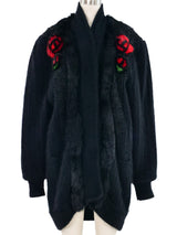 Rosette Fur Trimmed Angora Cardigan Jacket arcadeshops.com