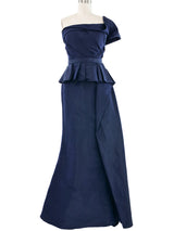 2019 Alexander McQueen Pleated Navy Gown Dress arcadeshops.com