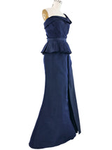 2019 Alexander McQueen Pleated Navy Gown Dress arcadeshops.com