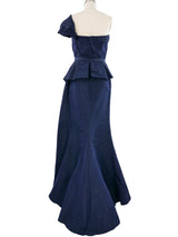 2019 Alexander McQueen Pleated Navy Gown Dress arcadeshops.com