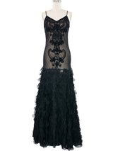 Sue Wong Flutter Lace Mesh Gown Dress arcadeshops.com
