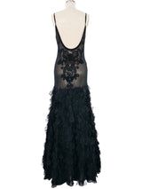 Sue Wong Flutter Lace Mesh Gown Dress arcadeshops.com