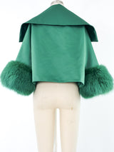 Fur Trim Emerald Satin Jacket Jacket arcadeshops.com