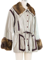 Fur Trimmed Drawstring Leather Bomber Jacket arcadeshops.com