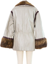 Fur Trimmed Drawstring Leather Bomber Jacket arcadeshops.com