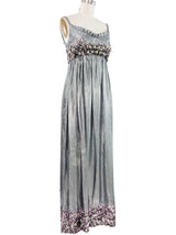 1970s Silver Lame Paillette Trimmed Gown Dress arcadeshops.com